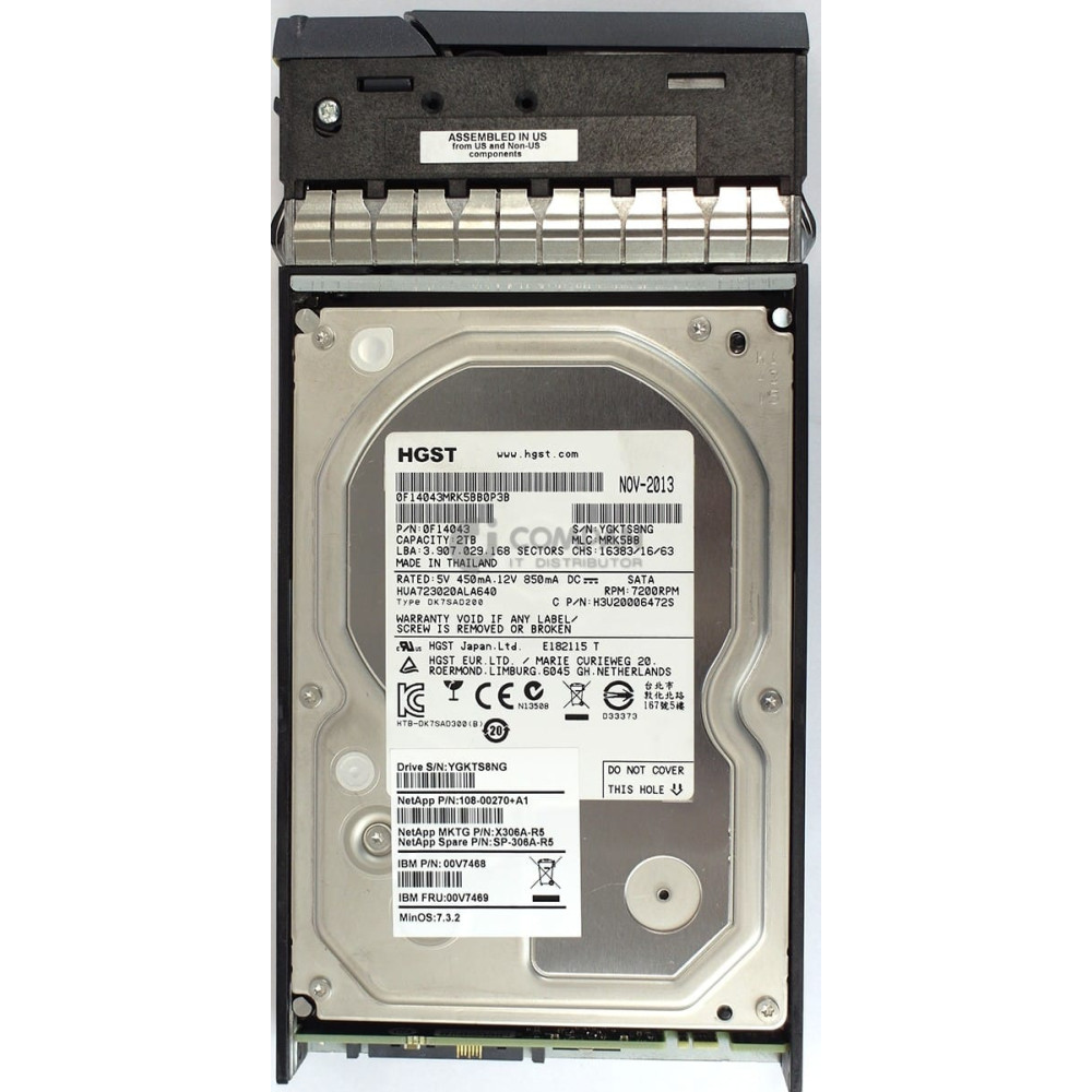 X306A-R6 NETAPP HDD 2TB 7.2K SATA 6G 3.5" LFF FOR FAS2240-4 DS4246